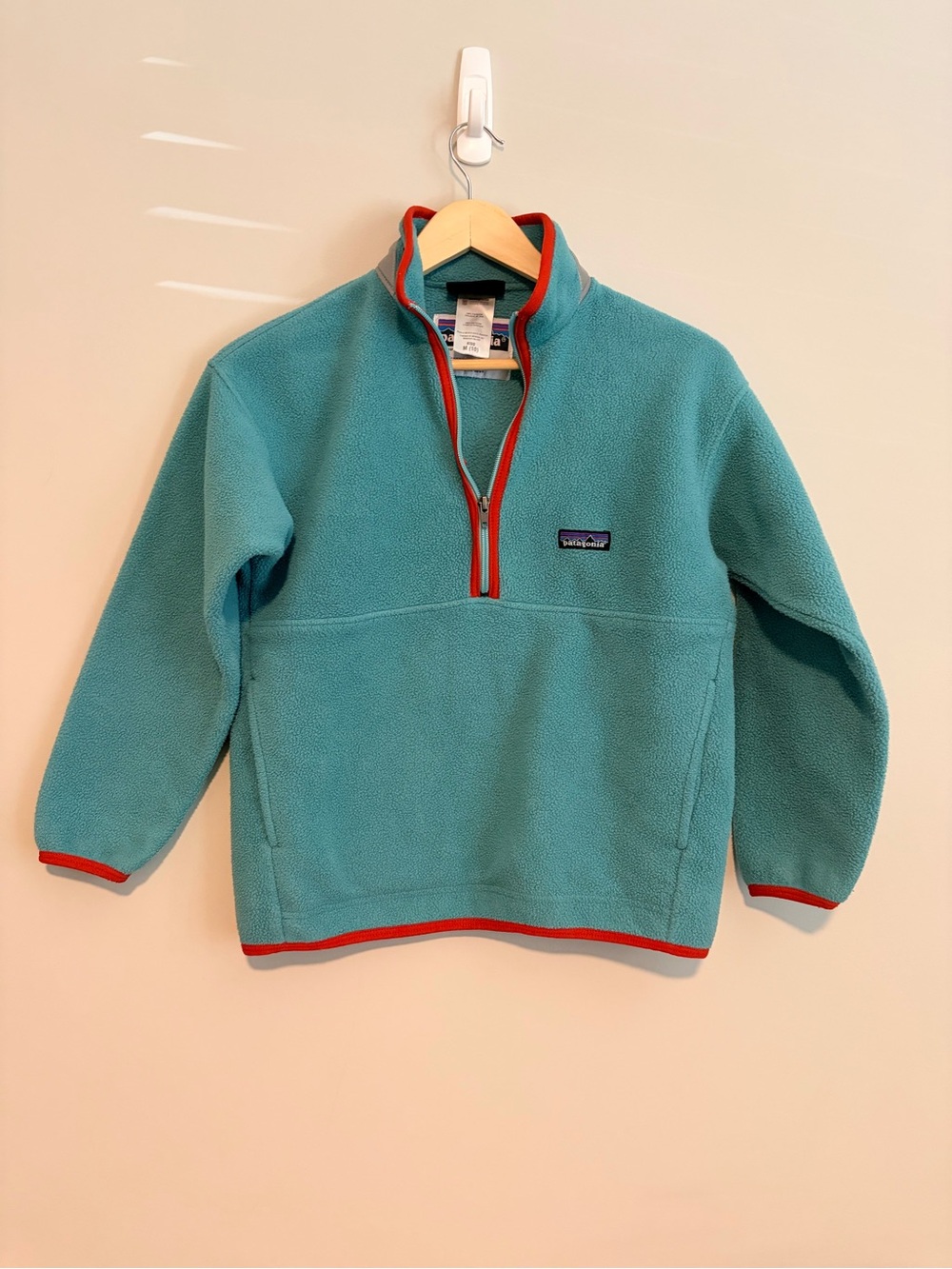 Patagonia Teal Kids Half-Zip Fleece with Coral Trim